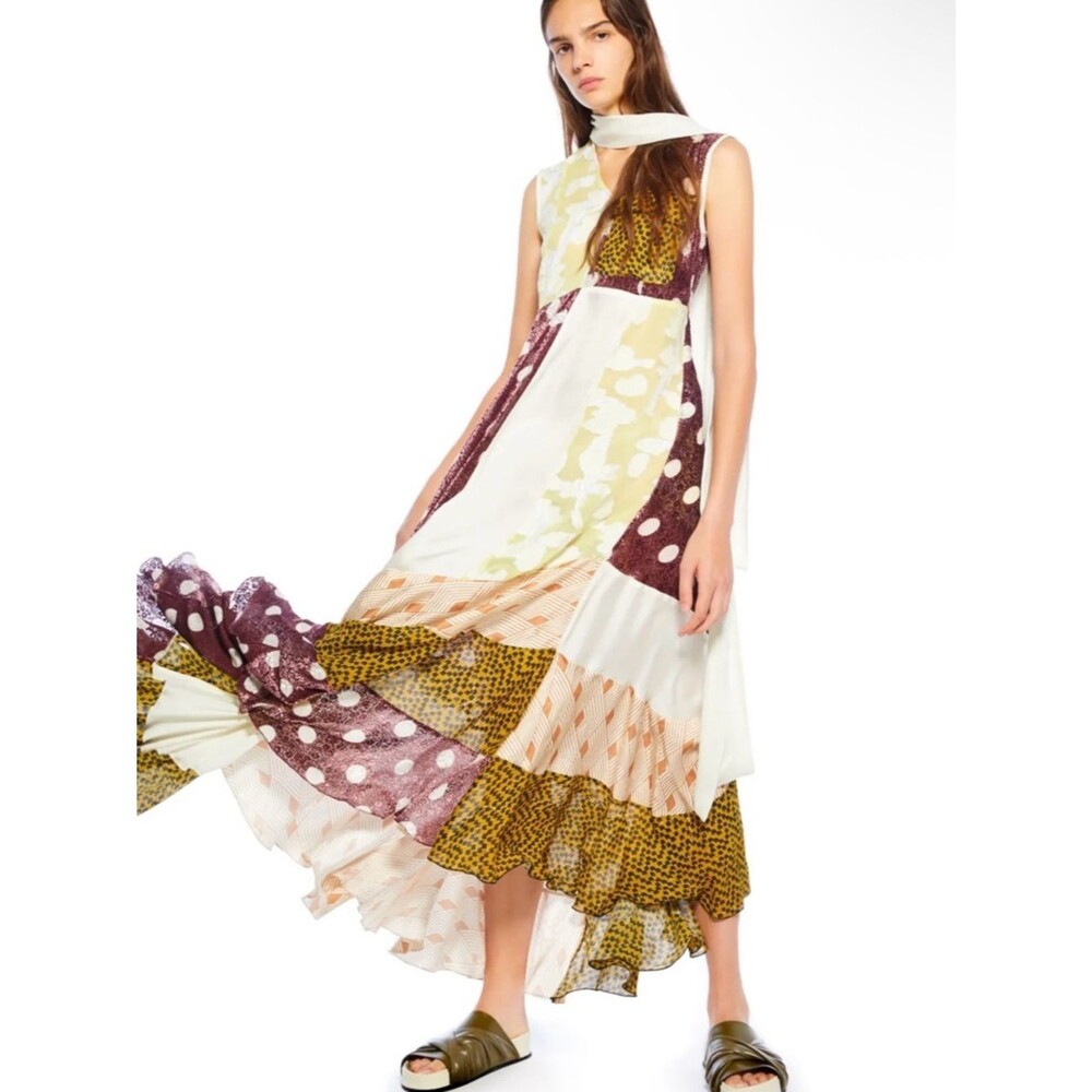 Golden Goose Daisy Satin Velvet Patchwork Maxi Dress Size Small NWOT